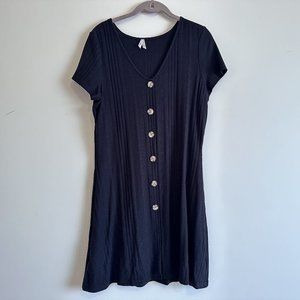 Black Short Sleeve Sweater Dress with Button Detail